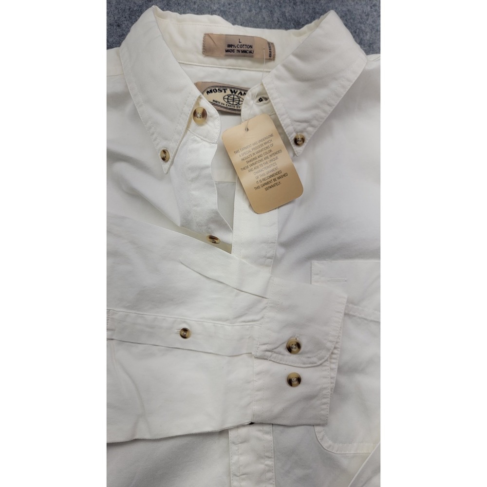 Most Wanted Made on Earth by Humans Button Down Shirt Cream Mens L Long Sleeve